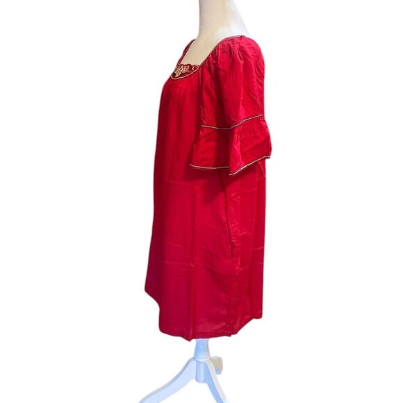 Max Studio Embroidered Rayon Dobby Ruffle Dress Womens Size XS New Red - Picture 4 of 13